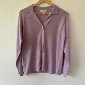 Precious Fibers Cashmere Cardigan Womens Medium Purple Button Front Collared